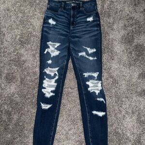 American Eagle Outfitters Dark Blue Distressed Skinny Jeans